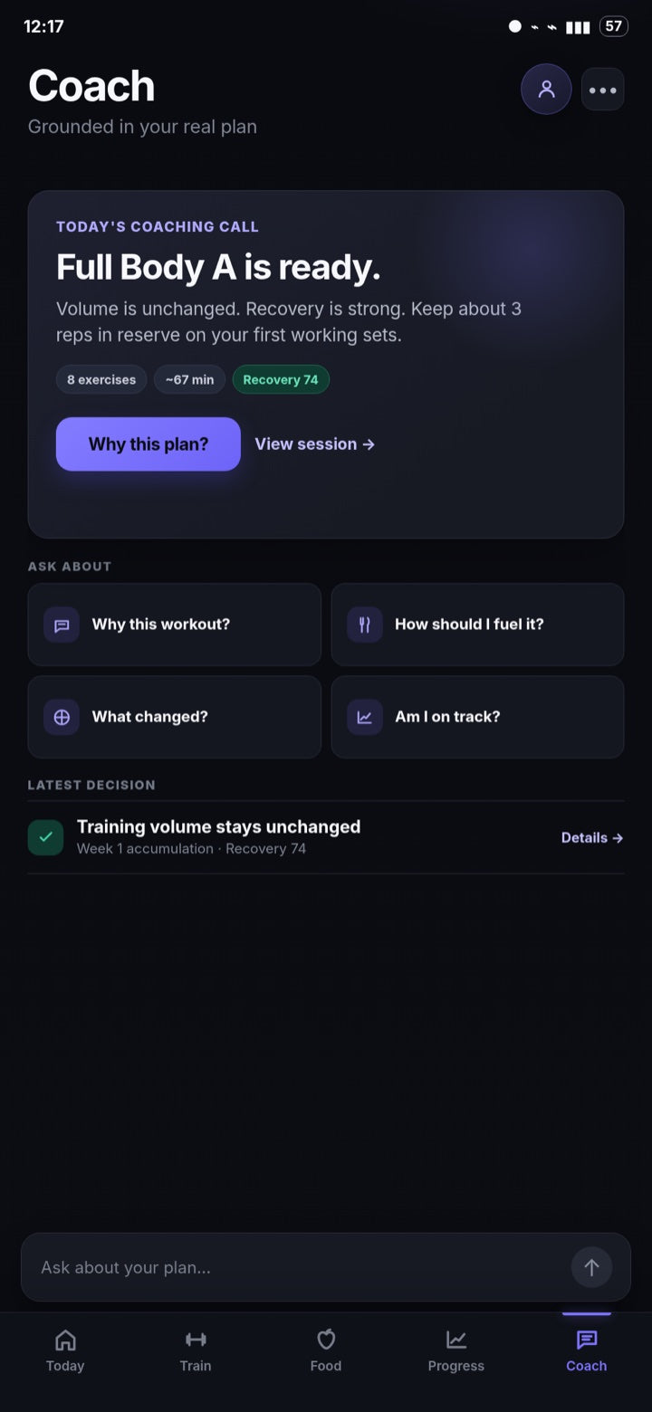 LEA Coach screen showing a coaching recommendation and questions about the plan